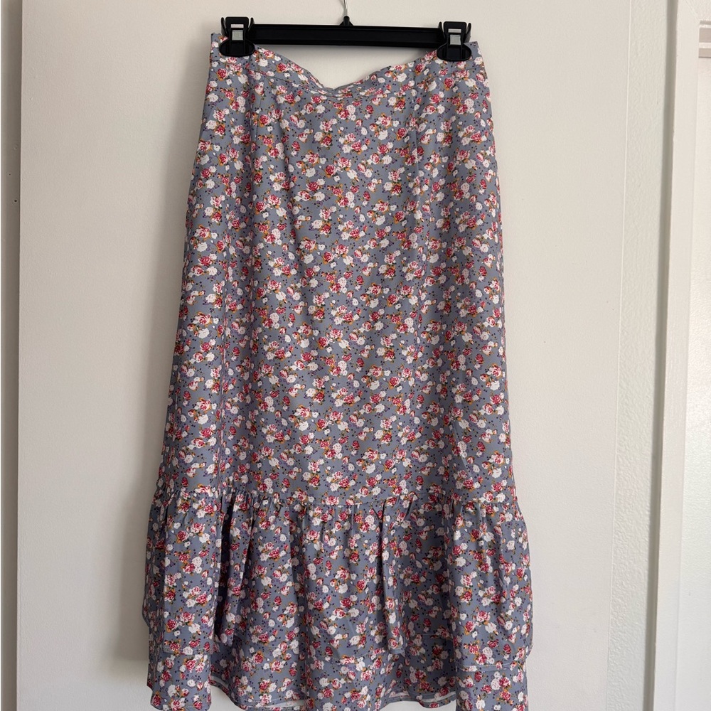 Floral Mdi Skirt - Blue and Pink